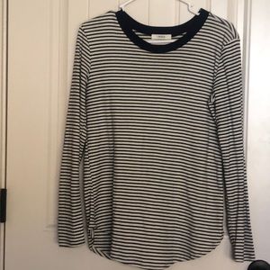 Navy Striped Elbow Patch Top